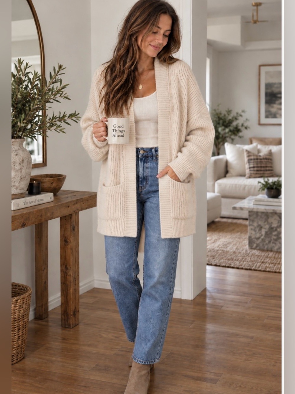 OAK + FORT Cream Oversized Long Ribbed Cardigan Coatigan S